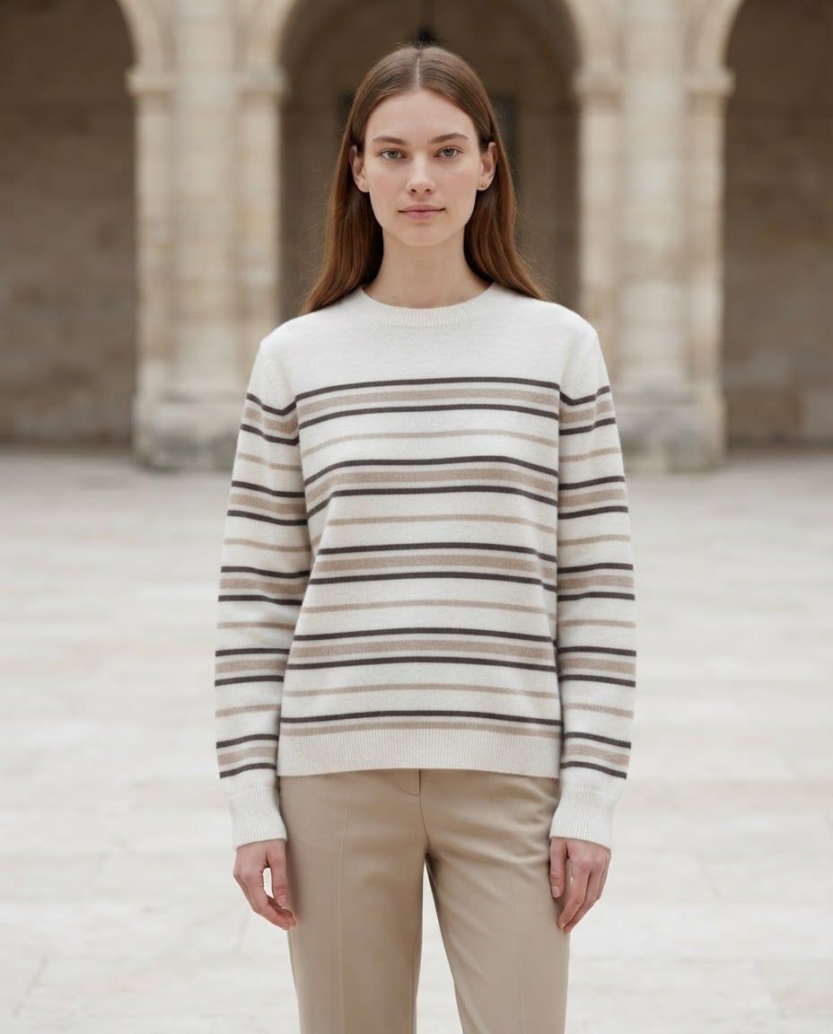 Maglia a righe in lana e cashmere, panna, foto 2