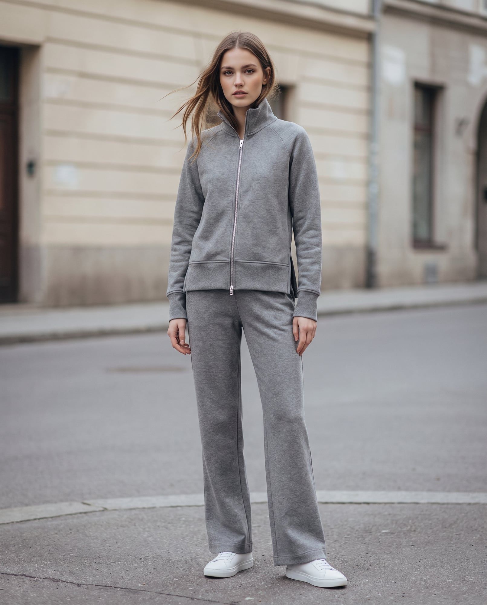 Felpa con Zip e Spacchi Laterali, grigio