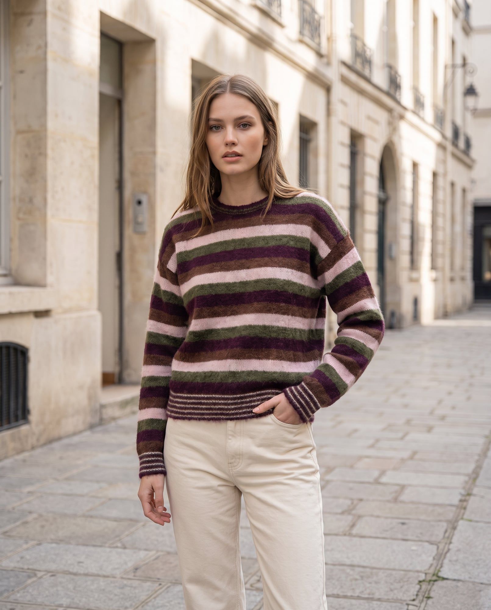 Maglia a Righe Multicolor in Morbida Alpaca, bordeaux, foto 2