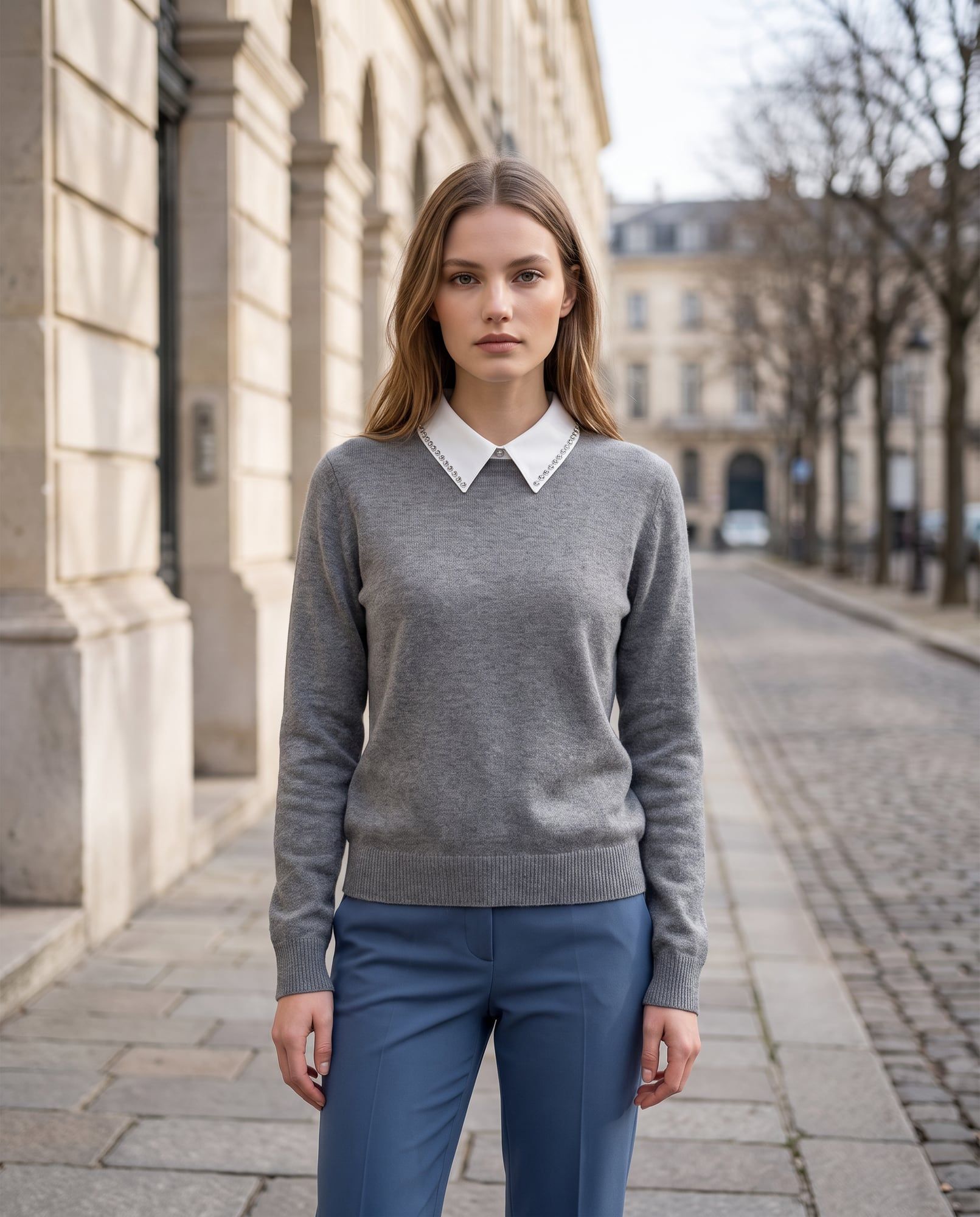Maglia con colletto gioiello — grigio