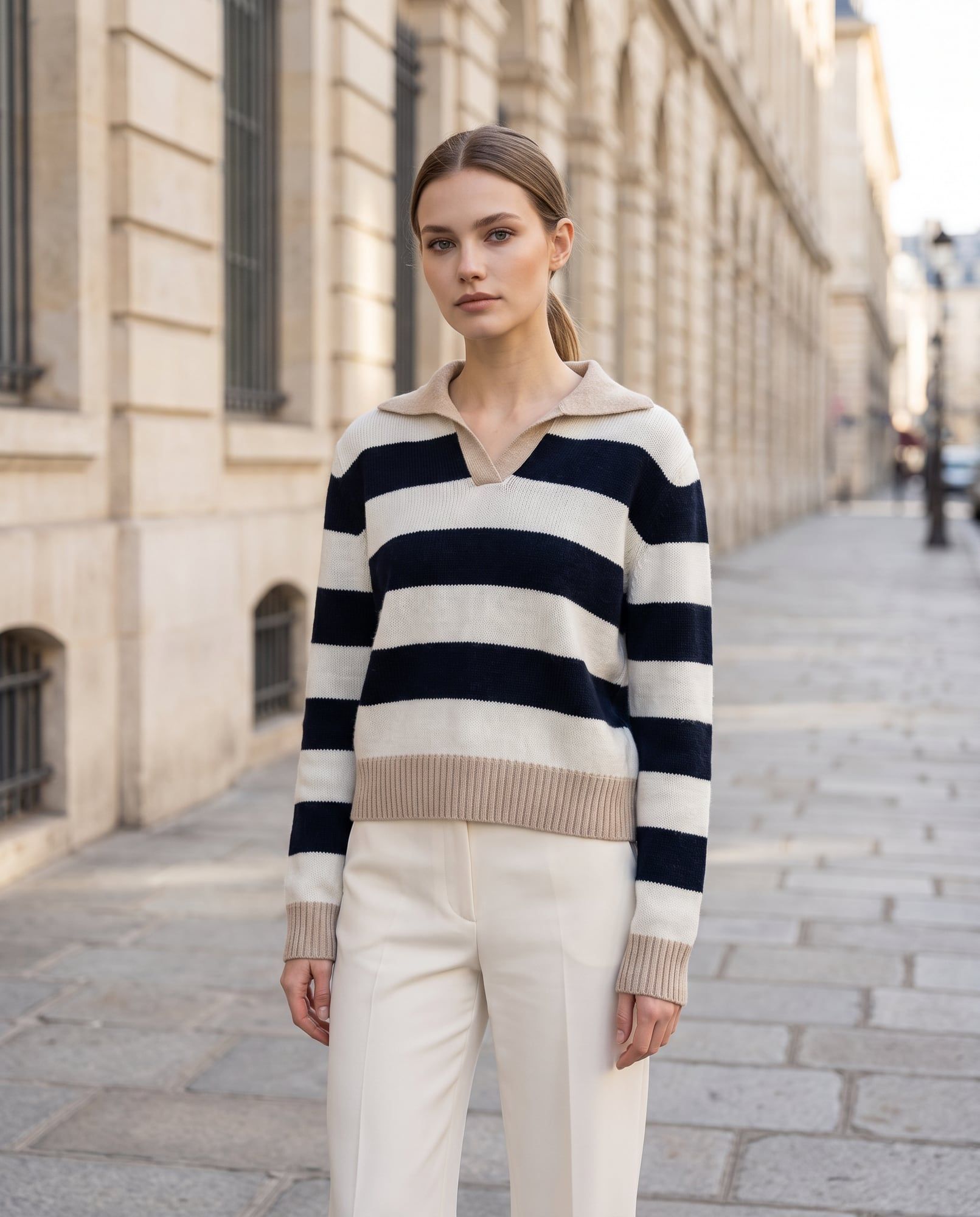 Maglia a righe con collo a polo, blu