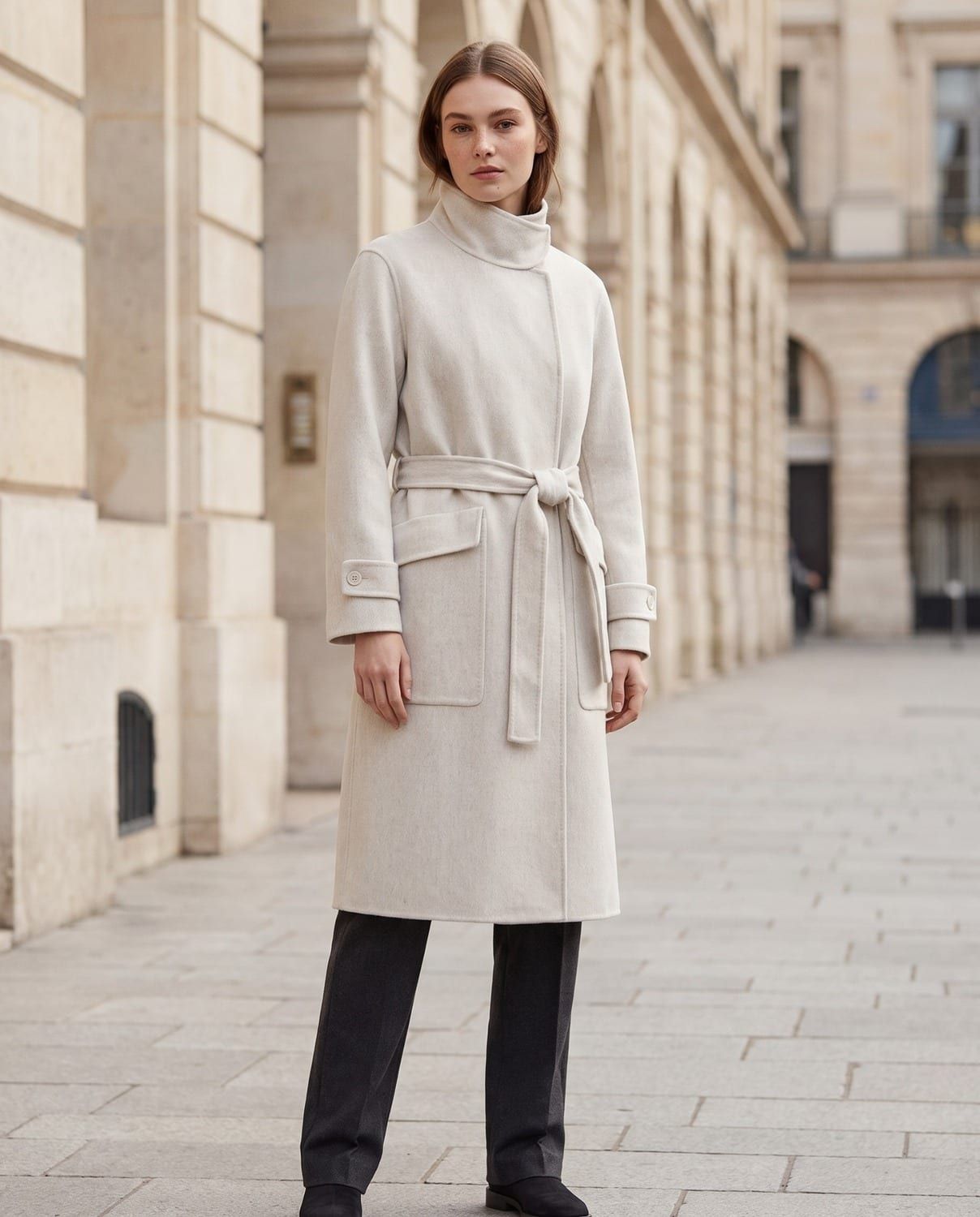 Grace, panna, maxi cappotto lana e cachemire
