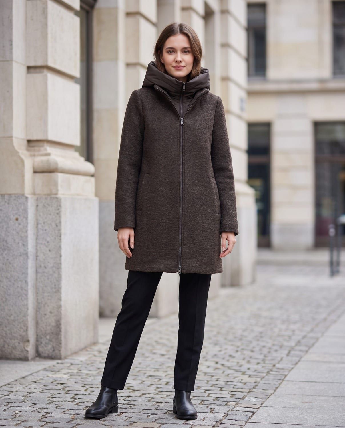 Sienna, Marrone, cappotto con pettorina