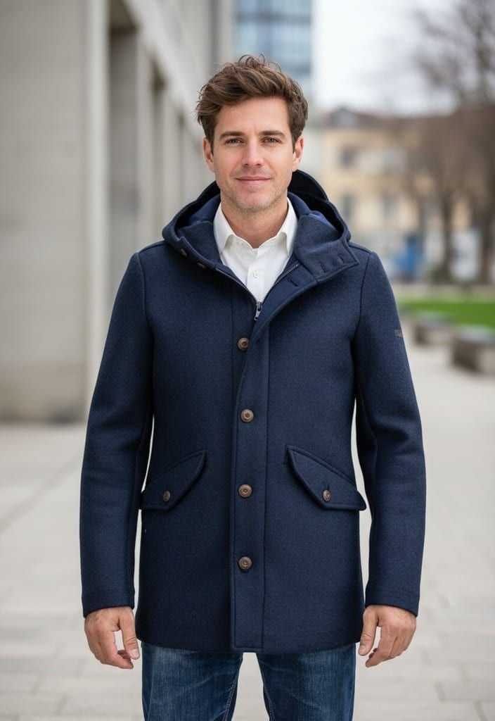 Boston, Blu, Parka Lana e Neoprene
