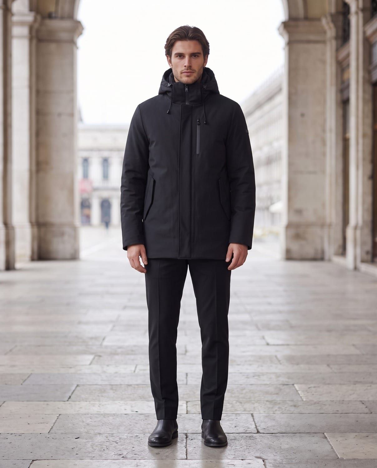 Lawrence, Nero, parka in tessuto elasticizzato